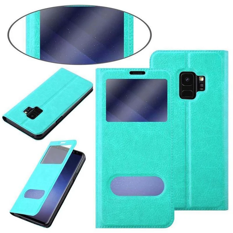 Cadorabo Hülle kompatibel mit Samsung Galaxy S9 Schutzhülle mit Magnetverschluss, Standfunktion und 2 Sichtfenstern