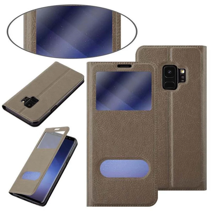 Cadorabo Hülle kompatibel mit Samsung Galaxy S9 Schutzhülle mit Magnetverschluss, Standfunktion und 2 Sichtfenstern
