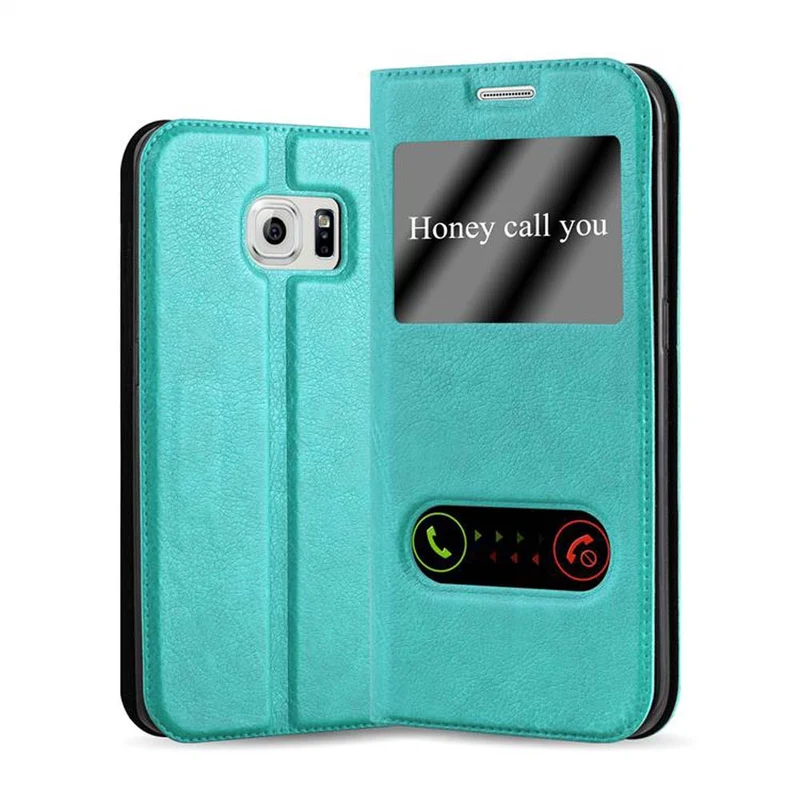 Cadorabo Hülle kompatibel mit Samsung Galaxy S6 EDGE PLUS Schutzhülle mit Magnetverschluss, Standfunktion und 2 Sichtfenstern