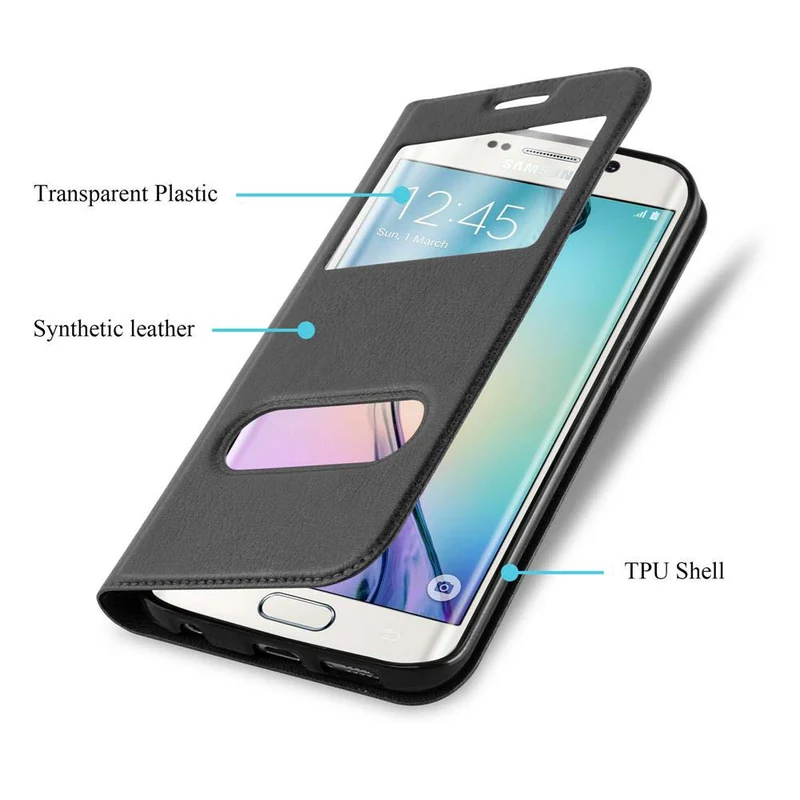 Cadorabo Hülle kompatibel mit Samsung Galaxy S6 EDGE PLUS Schutzhülle mit Magnetverschluss, Standfunktion und 2 Sichtfenstern