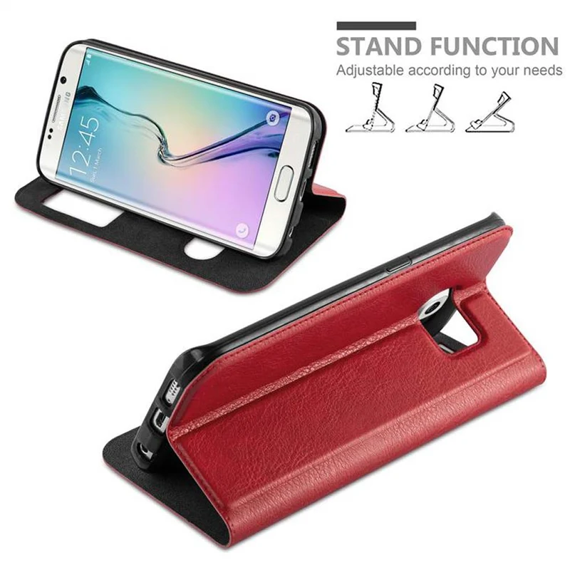 Cadorabo Hülle kompatibel mit Samsung Galaxy S6 EDGE PLUS Schutzhülle mit Magnetverschluss, Standfunktion und 2 Sichtfenstern