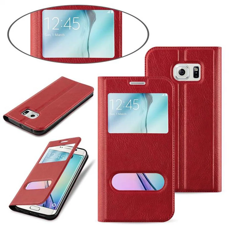 Cadorabo Hülle kompatibel mit Samsung Galaxy S6 EDGE PLUS Schutzhülle mit Magnetverschluss, Standfunktion und 2 Sichtfenstern