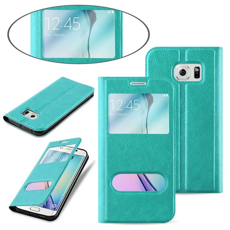 Cadorabo Hülle kompatibel mit Samsung Galaxy S6 EDGE PLUS Schutzhülle mit Magnetverschluss, Standfunktion und 2 Sichtfenstern