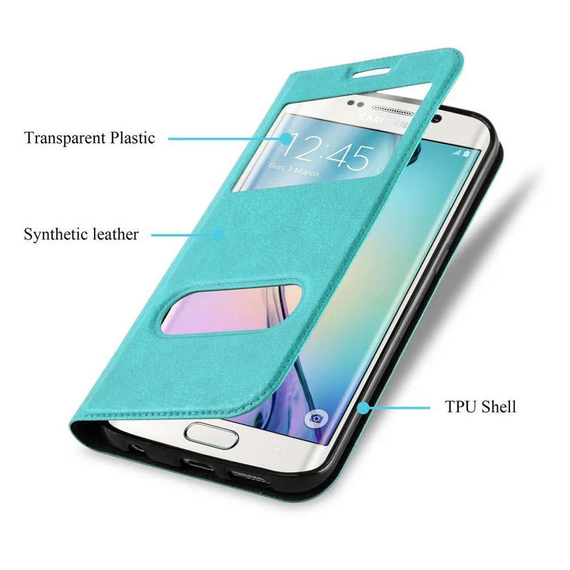 Cadorabo Hülle kompatibel mit Samsung Galaxy S6 EDGE PLUS Schutzhülle mit Magnetverschluss, Standfunktion und 2 Sichtfenstern