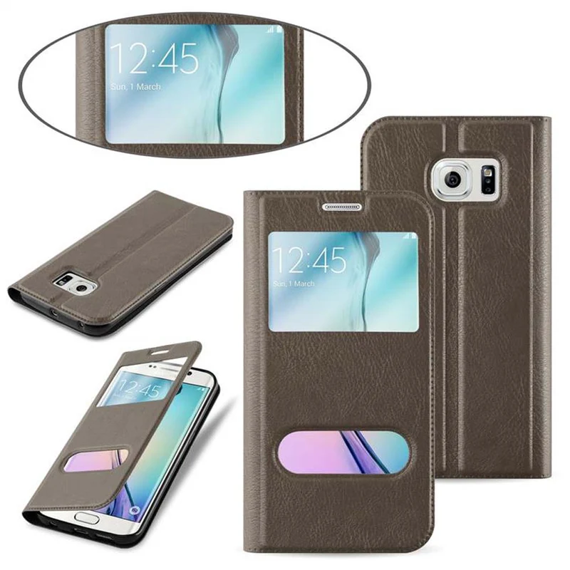 Cadorabo Hülle kompatibel mit Samsung Galaxy S6 EDGE PLUS Schutzhülle mit Magnetverschluss, Standfunktion und 2 Sichtfenstern