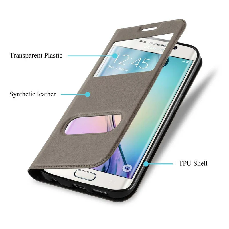 Cadorabo Hülle kompatibel mit Samsung Galaxy S6 EDGE PLUS Schutzhülle mit Magnetverschluss, Standfunktion und 2 Sichtfenstern