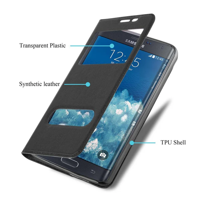 Cadorabo Hülle kompatibel mit Samsung Galaxy NOTE EDGE Schutzhülle mit Magnetverschluss, Standfunktion und 2 Sichtfenstern
