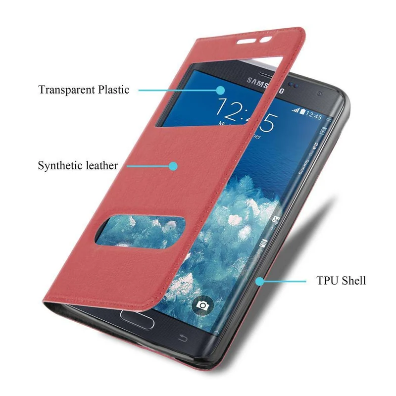 Cadorabo Hülle kompatibel mit Samsung Galaxy NOTE EDGE Schutzhülle mit Magnetverschluss, Standfunktion und 2 Sichtfenstern