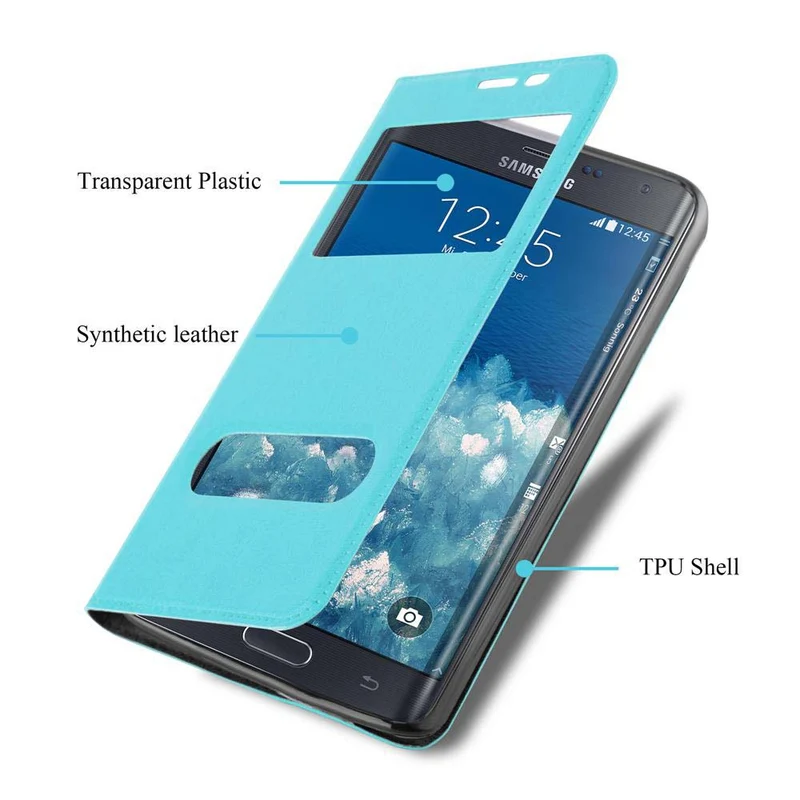 Cadorabo Hülle kompatibel mit Samsung Galaxy NOTE EDGE Schutzhülle mit Magnetverschluss, Standfunktion und 2 Sichtfenstern