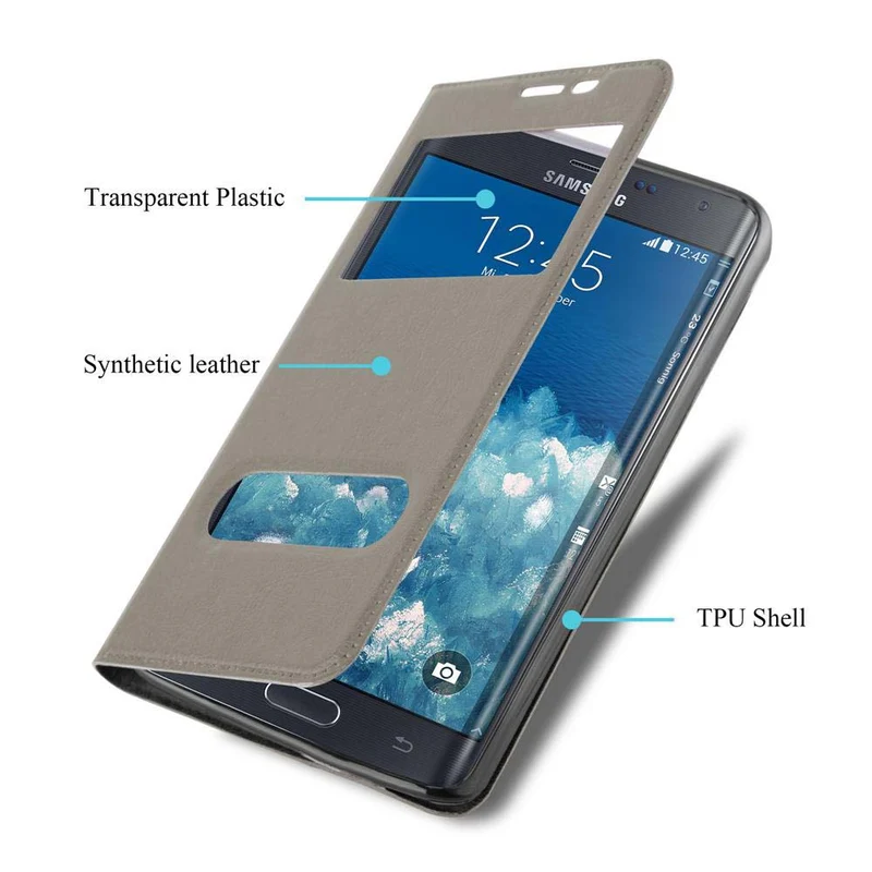 Cadorabo Hülle kompatibel mit Samsung Galaxy NOTE EDGE Schutzhülle mit Magnetverschluss, Standfunktion und 2 Sichtfenstern