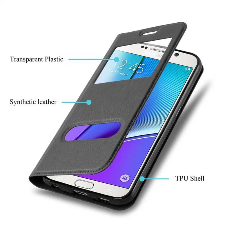 Cadorabo Hülle kompatibel mit Samsung Galaxy NOTE 5 Schutzhülle mit Magnetverschluss, Standfunktion und 2 Sichtfenstern