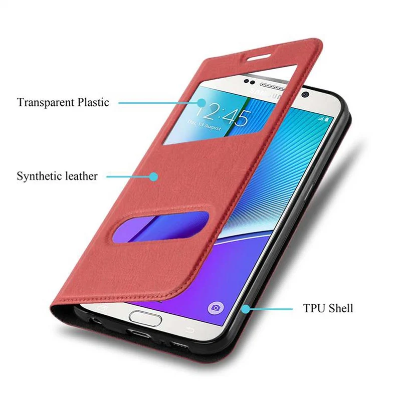 Cadorabo Hülle kompatibel mit Samsung Galaxy NOTE 5 Schutzhülle mit Magnetverschluss, Standfunktion und 2 Sichtfenstern