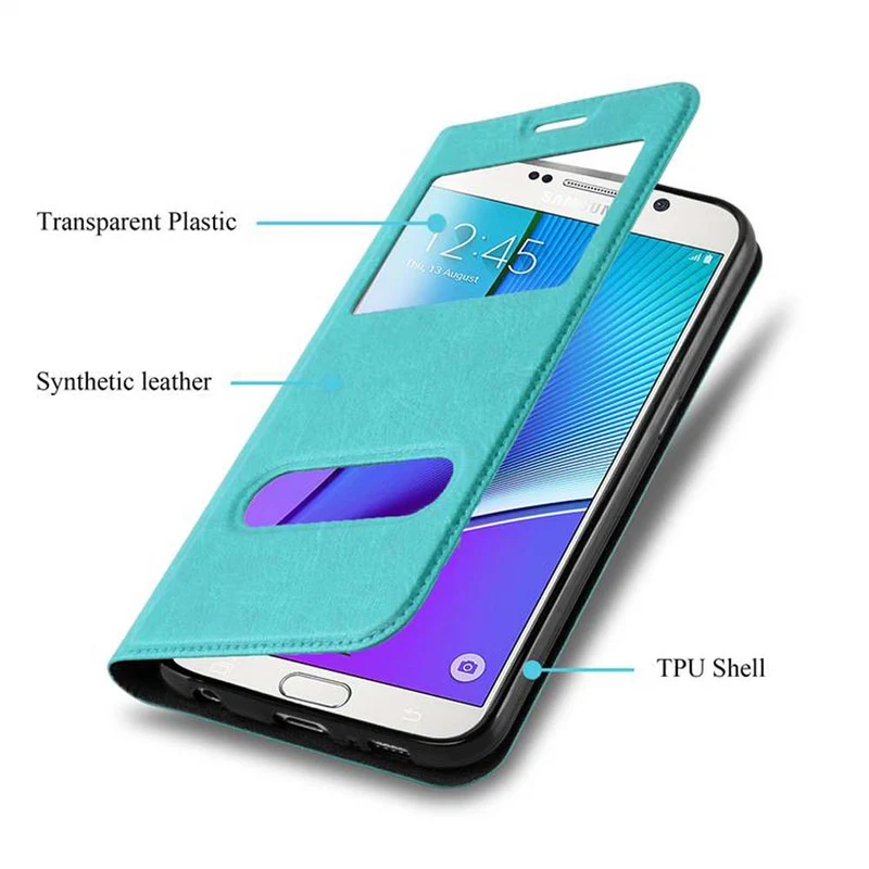 Cadorabo Hülle kompatibel mit Samsung Galaxy NOTE 5 Schutzhülle mit Magnetverschluss, Standfunktion und 2 Sichtfenstern