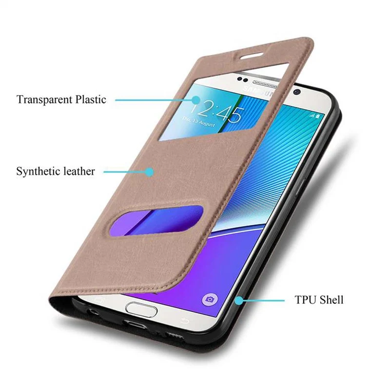 Cadorabo Hülle kompatibel mit Samsung Galaxy NOTE 5 Schutzhülle mit Magnetverschluss, Standfunktion und 2 Sichtfenstern