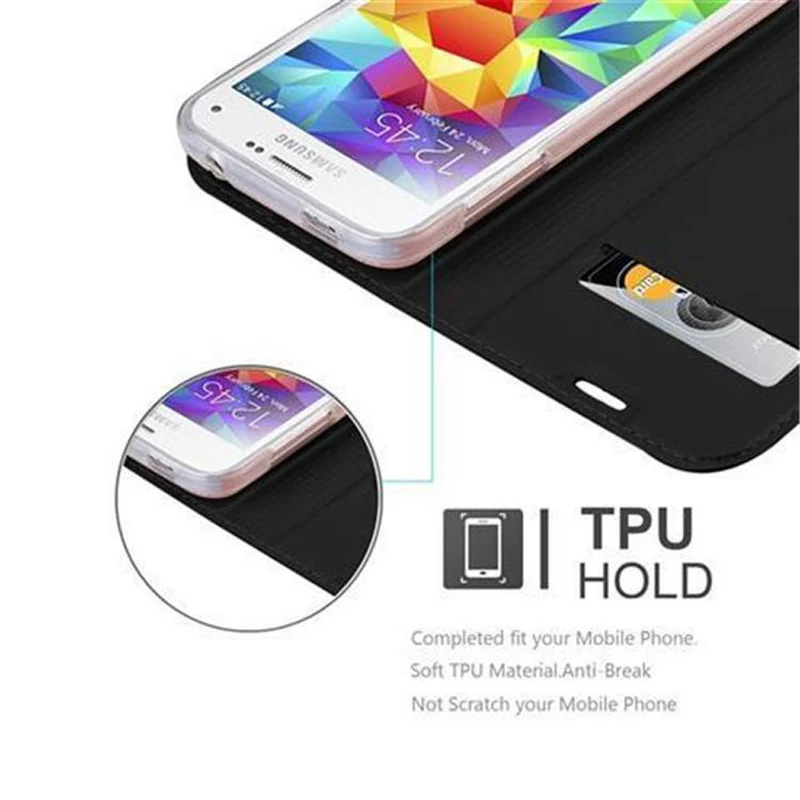 Cadorabo Hülle kompatibel mit Samsung Galaxy S5 MINI / S5 MINI DUOS Schutzhülle mit Magnetverschluss, Standfunktion und Kartenfach