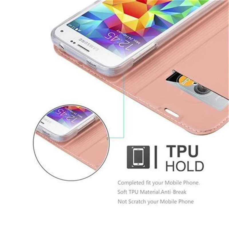 Cadorabo Hülle kompatibel mit Samsung Galaxy S5 MINI / S5 MINI DUOS Schutzhülle mit Magnetverschluss, Standfunktion und Kartenfach