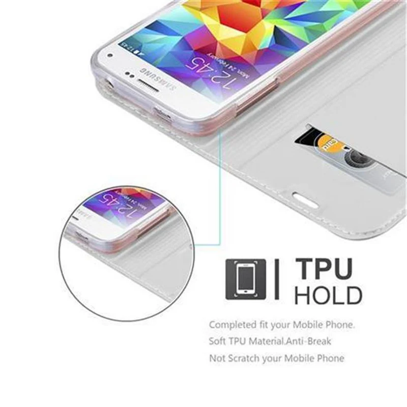 Cadorabo Hülle kompatibel mit Samsung Galaxy S5 MINI / S5 MINI DUOS Schutzhülle mit Magnetverschluss, Standfunktion und Kartenfach