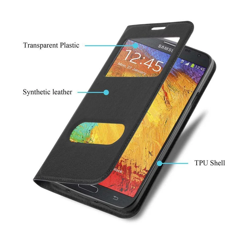 Cadorabo Hülle kompatibel mit Samsung Galaxy NOTE 3 NEO Schutzhülle mit Magnetverschluss, Standfunktion und 2 Sichtfenstern