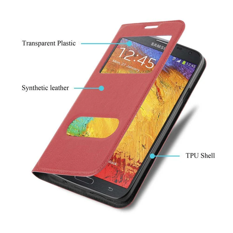 Cadorabo Hülle kompatibel mit Samsung Galaxy NOTE 3 NEO Schutzhülle mit Magnetverschluss, Standfunktion und 2 Sichtfenstern