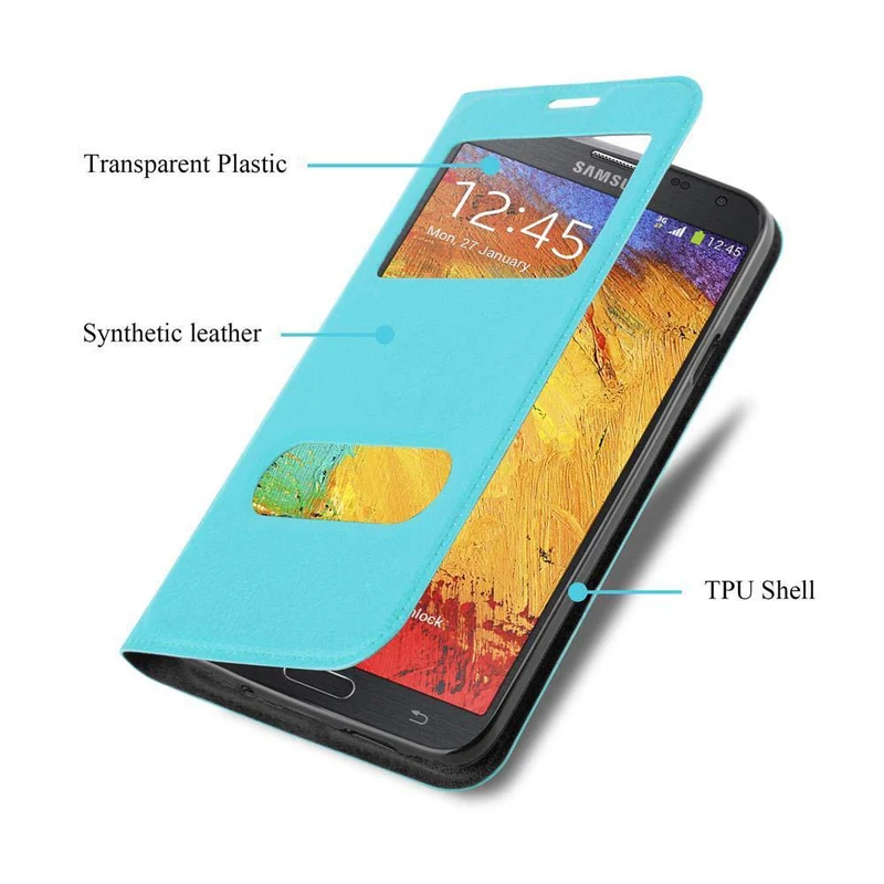 Cadorabo Hülle kompatibel mit Samsung Galaxy NOTE 3 NEO Schutzhülle mit Magnetverschluss, Standfunktion und 2 Sichtfenstern