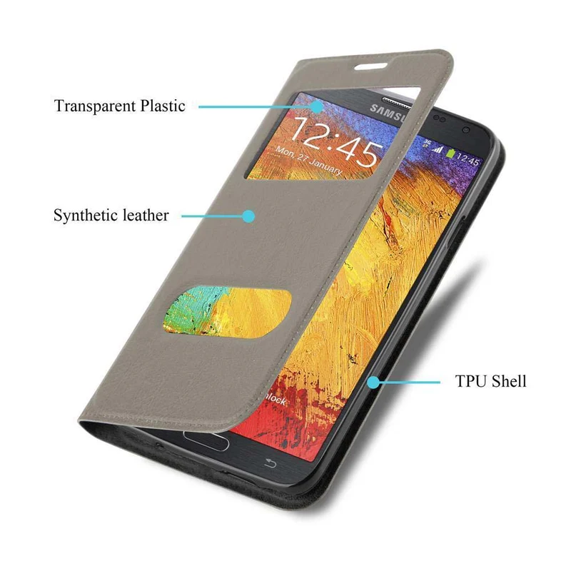 Cadorabo Hülle kompatibel mit Samsung Galaxy NOTE 3 NEO Schutzhülle mit Magnetverschluss, Standfunktion und 2 Sichtfenstern