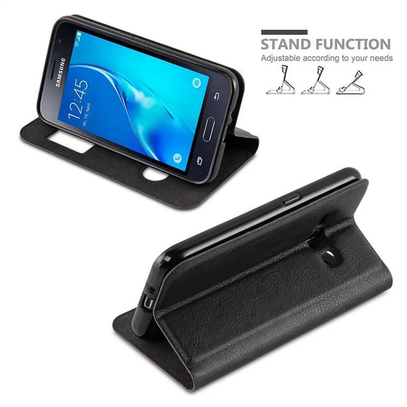 Cadorabo Hülle kompatibel mit Samsung Galaxy J1 2015 Schutzhülle mit Magnetverschluss, Standfunktion und 2 Sichtfenstern