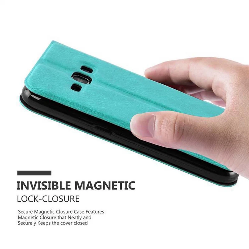 Cadorabo Hülle kompatibel mit Samsung Galaxy J1 2015 Schutzhülle mit Magnetverschluss, Standfunktion und 2 Sichtfenstern
