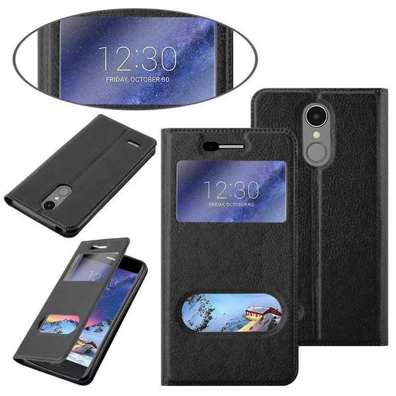Cadorabo Hülle kompatibel mit LG K8 2017 Schutzhülle mit Magnetverschluss, Standfunktion und 2 Sichtfenstern