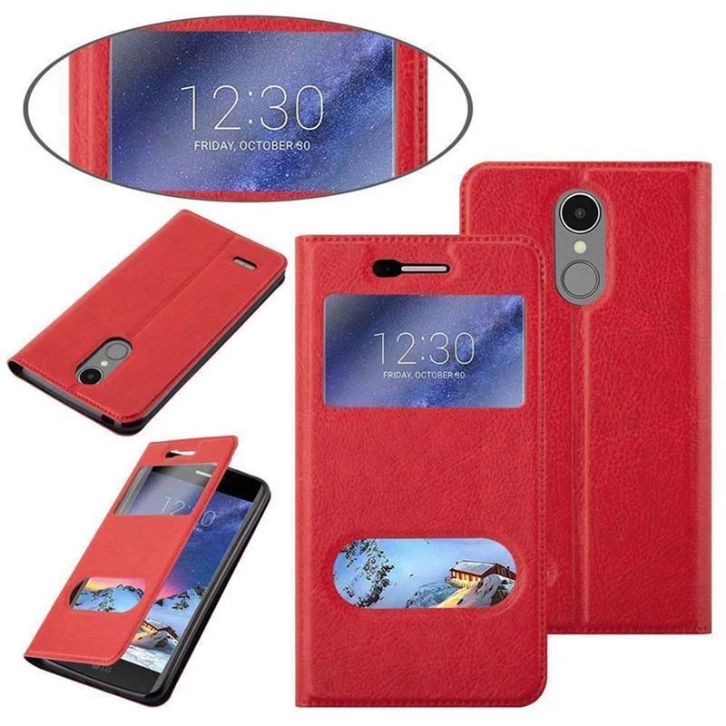 Cadorabo Hülle kompatibel mit LG K8 2017 Schutzhülle mit Magnetverschluss, Standfunktion und 2 Sichtfenstern