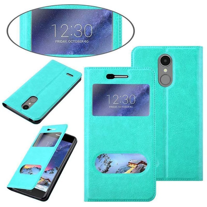 Cadorabo Hülle kompatibel mit LG K8 2017 Schutzhülle mit Magnetverschluss, Standfunktion und 2 Sichtfenstern