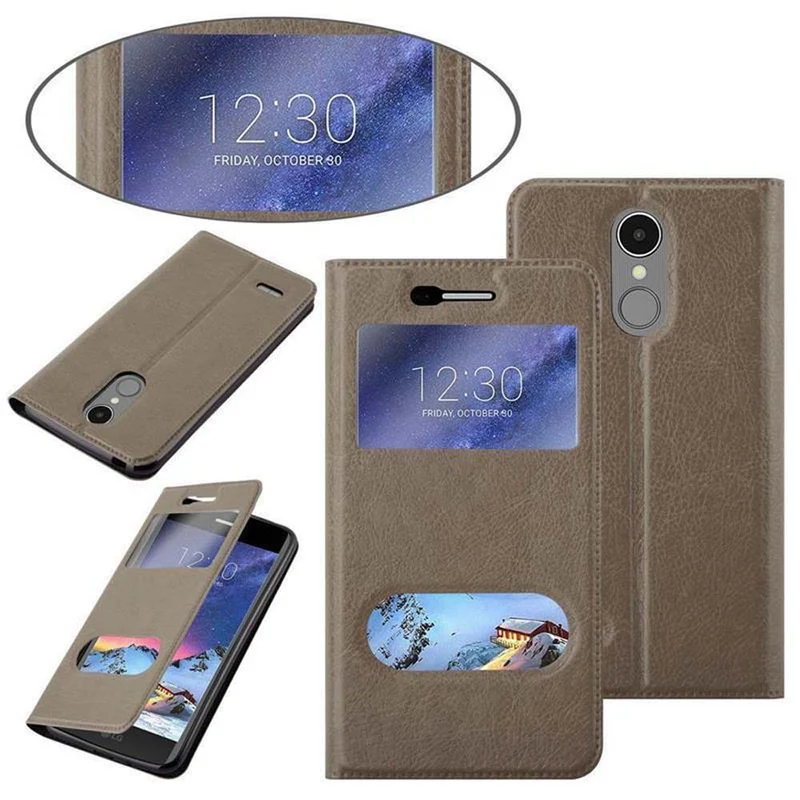Cadorabo Hülle kompatibel mit LG K8 2017 Schutzhülle mit Magnetverschluss, Standfunktion und 2 Sichtfenstern