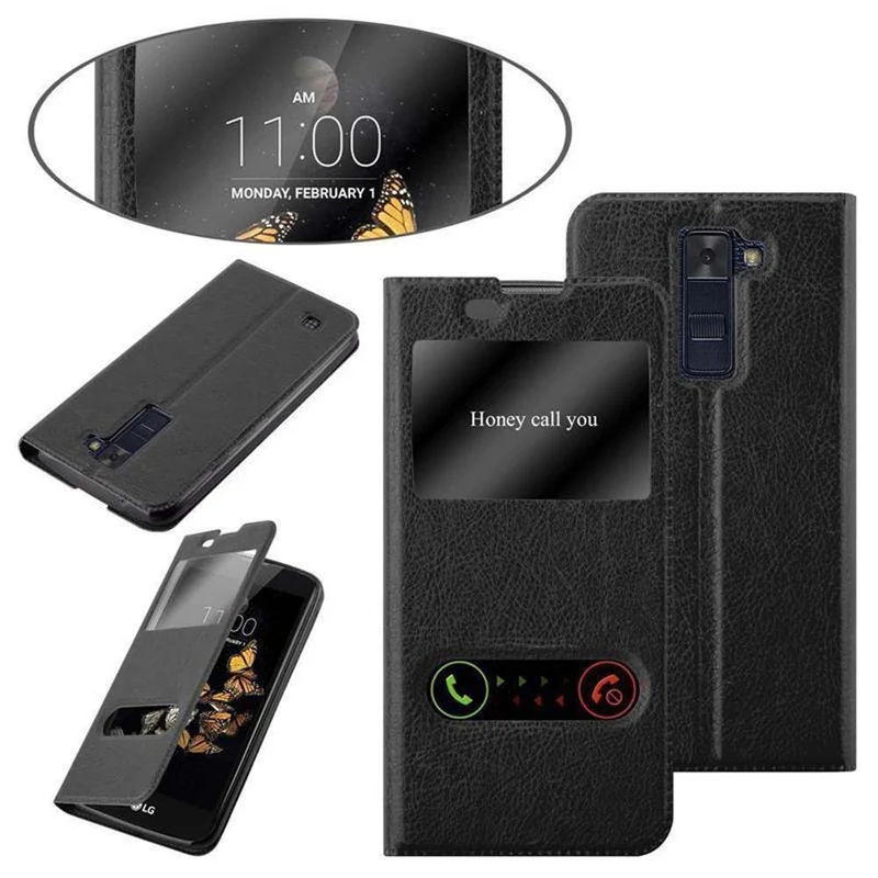 Cadorabo Hülle kompatibel mit LG K8 2016 Schutzhülle mit Magnetverschluss, Standfunktion und 2 Sichtfenstern