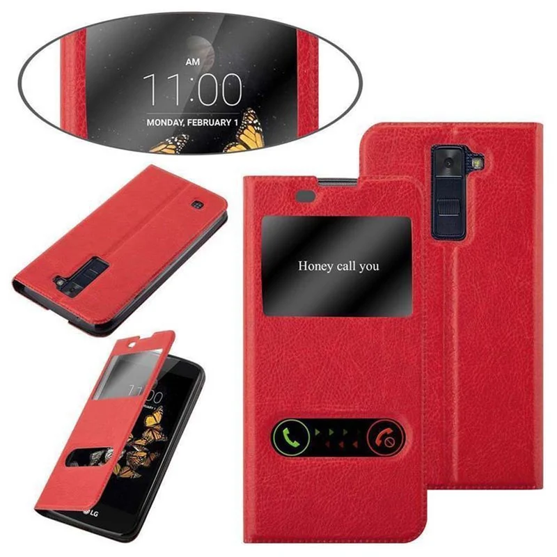 Cadorabo Hülle kompatibel mit LG K8 2016 Schutzhülle mit Magnetverschluss, Standfunktion und 2 Sichtfenstern
