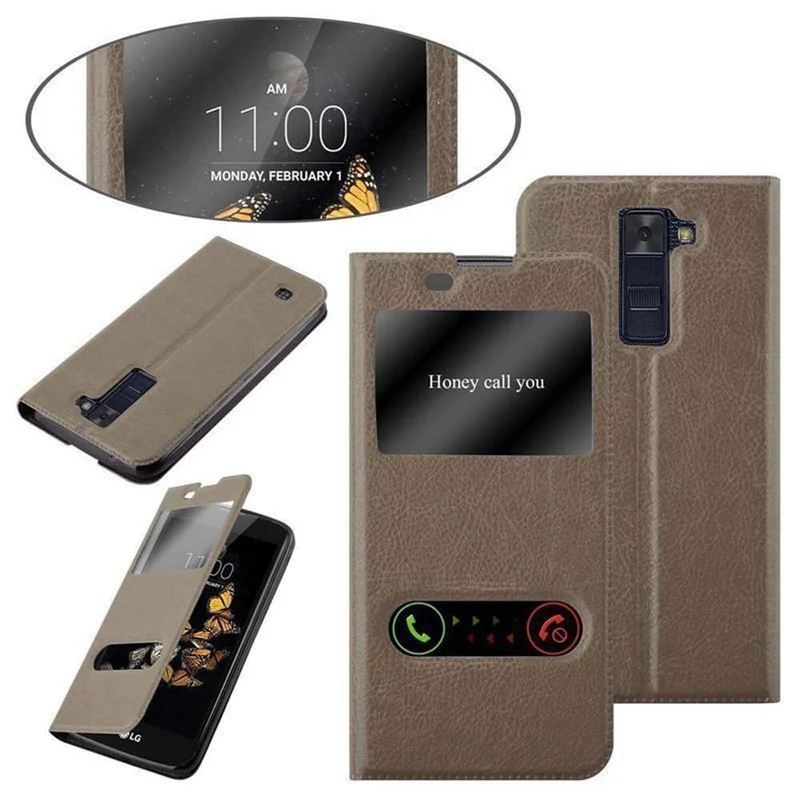Cadorabo Hülle kompatibel mit LG K8 2016 Schutzhülle mit Magnetverschluss, Standfunktion und 2 Sichtfenstern