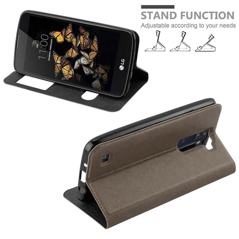 Cadorabo Hülle kompatibel mit LG K8 2016 Schutzhülle mit Magnetverschluss, Standfunktion und 2 Sichtfenstern