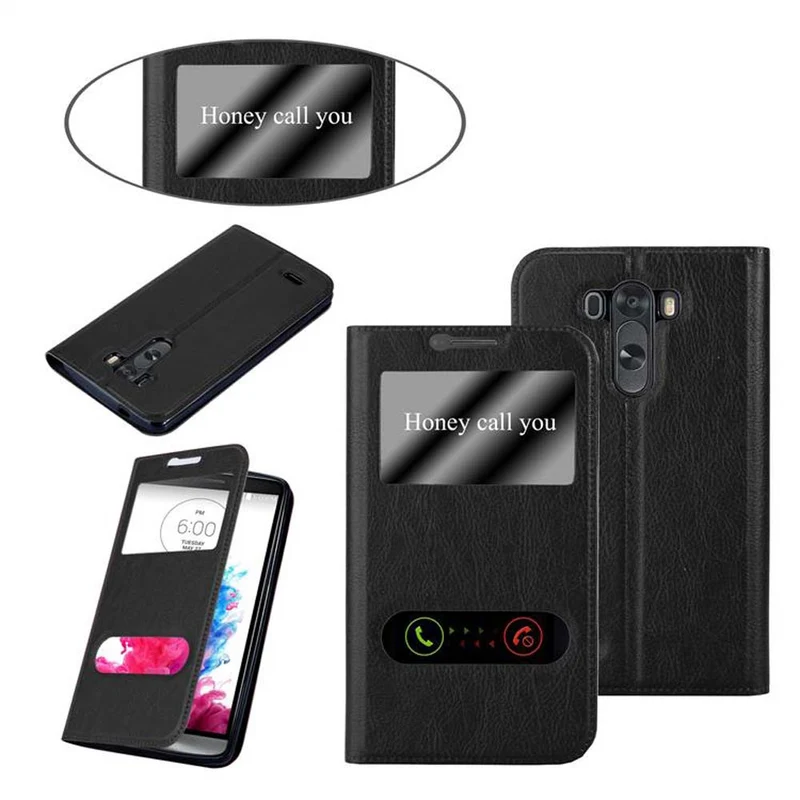 Cadorabo Hülle kompatibel mit LG G3 Schutzhülle mit Magnetverschluss, Standfunktion und 2 Sichtfenstern