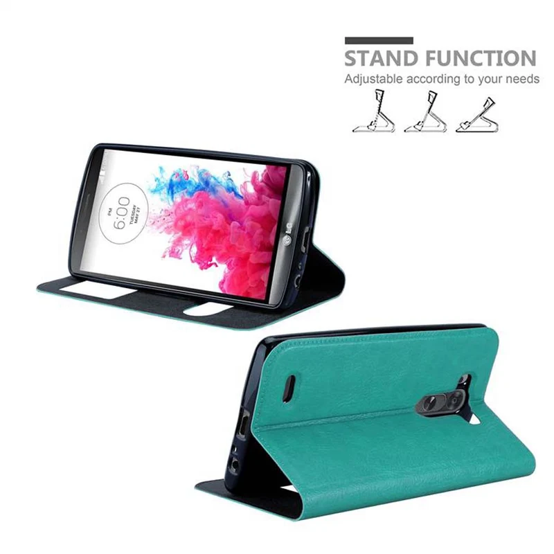 Cadorabo Hülle kompatibel mit LG G3 Schutzhülle mit Magnetverschluss, Standfunktion und 2 Sichtfenstern
