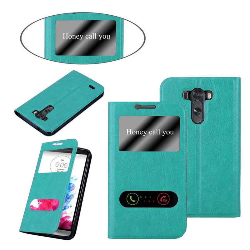 Cadorabo Hülle kompatibel mit LG G3 Schutzhülle mit Magnetverschluss, Standfunktion und 2 Sichtfenstern
