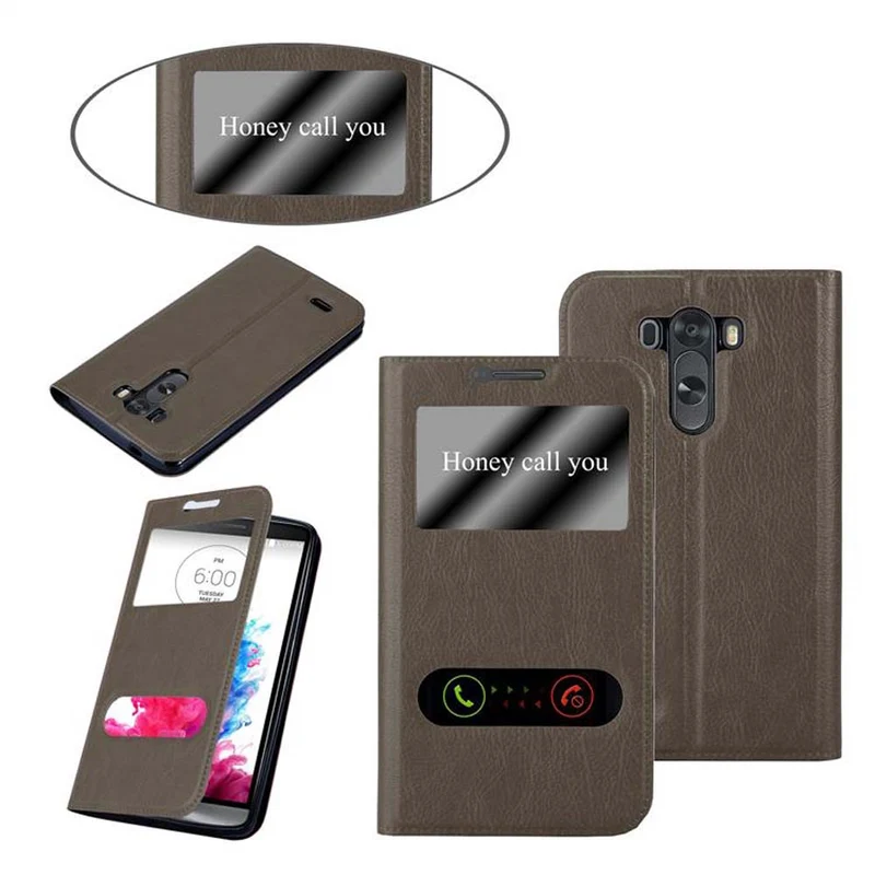 Cadorabo Hülle kompatibel mit LG G3 Schutzhülle mit Magnetverschluss, Standfunktion und 2 Sichtfenstern