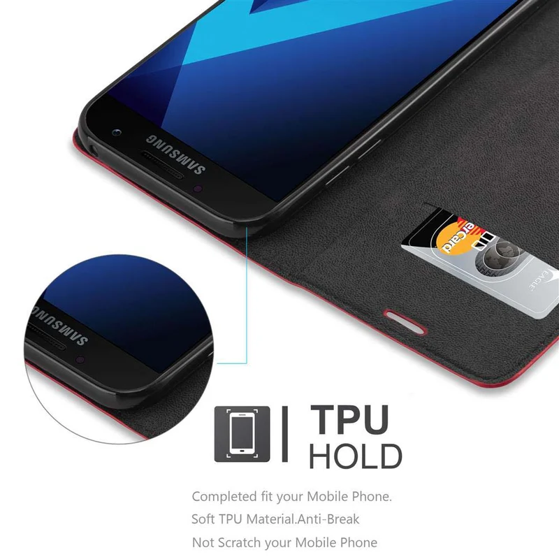 Cadorabo Hülle kompatibel mit Samsung Galaxy A7 2017 Schutzhülle mit Magnetverschluss, Standfunktion und Kartenfach