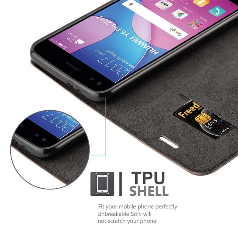 Cadorabo Hülle kompatibel mit Huawei Y6 PRO 2017 Schutzhülle mit Magnetverschluss, Standfunktion und Kartenfach
