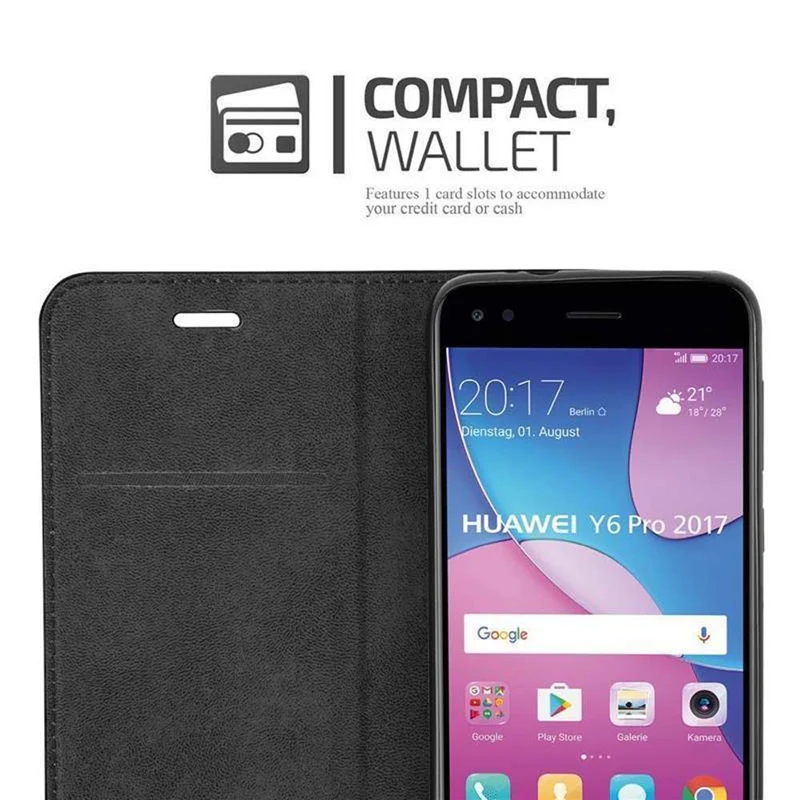 Cadorabo Hülle kompatibel mit Huawei Y6 PRO 2017 Schutzhülle mit Magnetverschluss, Standfunktion und Kartenfach