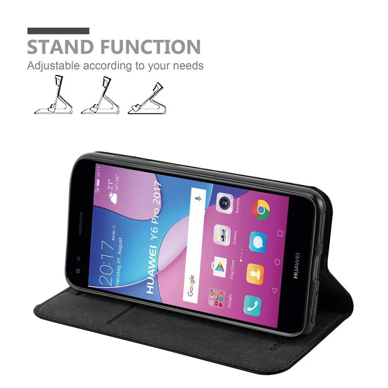 Cadorabo Hülle kompatibel mit Huawei Y6 PRO 2017 Schutzhülle mit Magnetverschluss, Standfunktion und Kartenfach
