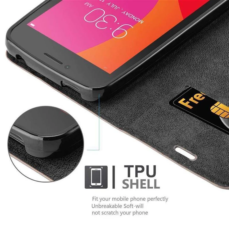 Cadorabo Hülle kompatibel mit Lenovo A PLUS Schutzhülle mit Magnetverschluss, Standfunktion und Kartenfach