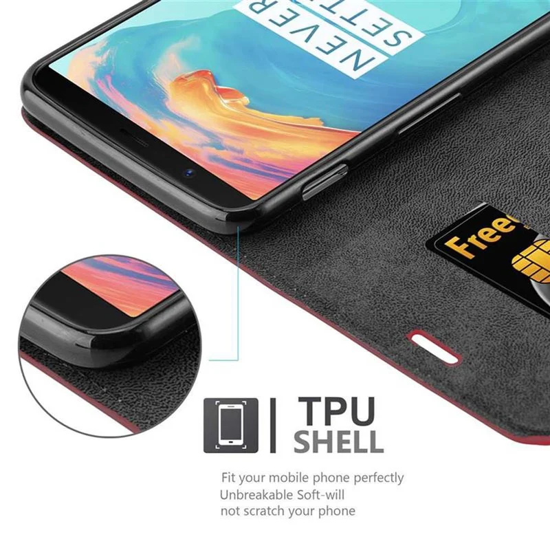 Cadorabo Hülle kompatibel mit OnePlus 5T Schutzhülle mit Magnetverschluss, Standfunktion und Kartenfach