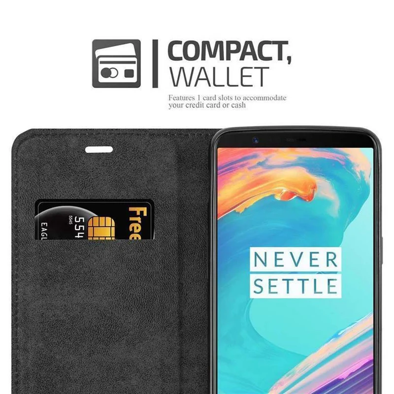 Cadorabo Hülle kompatibel mit OnePlus 5T Schutzhülle mit Magnetverschluss, Standfunktion und Kartenfach