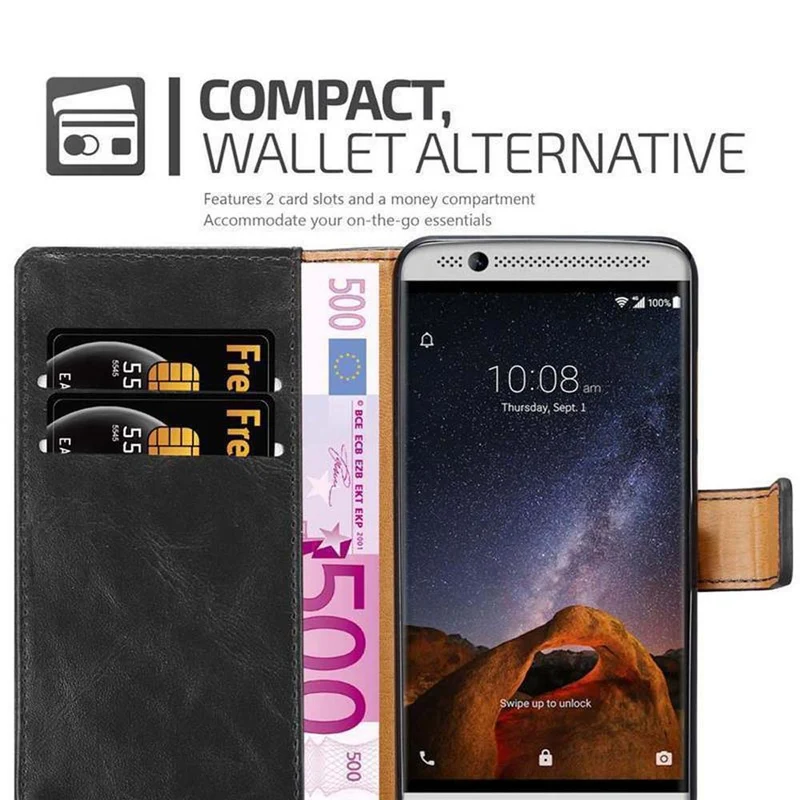 Cadorabo Hülle kompatibel mit ZTE Axon 7 Schutzhülle mit Magnetverschluss, Standfunktion und Kartenfach