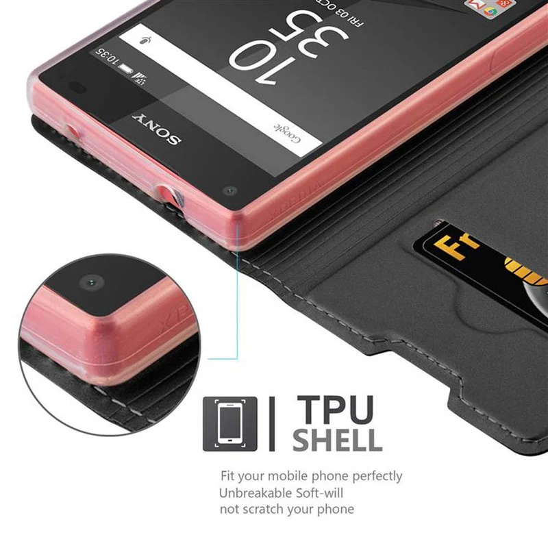 Cadorabo Hülle kompatibel mit Sony Xperia Z5 COMPACT Schutzhülle mit Magnetverschluss, Standfunktion und Kartenfach