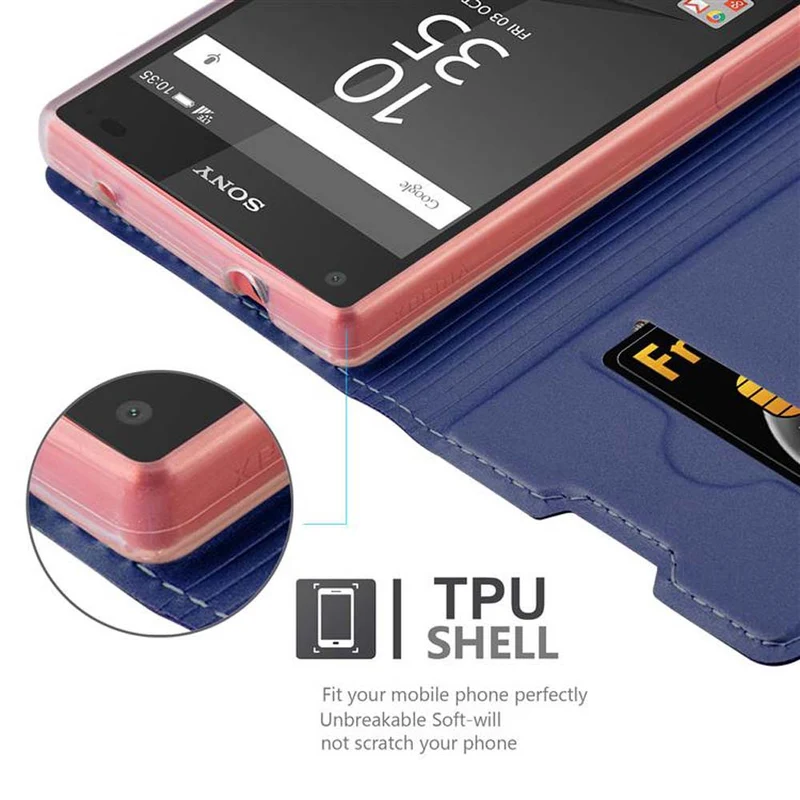 Cadorabo Hülle kompatibel mit Sony Xperia Z5 COMPACT Schutzhülle mit Magnetverschluss, Standfunktion und Kartenfach