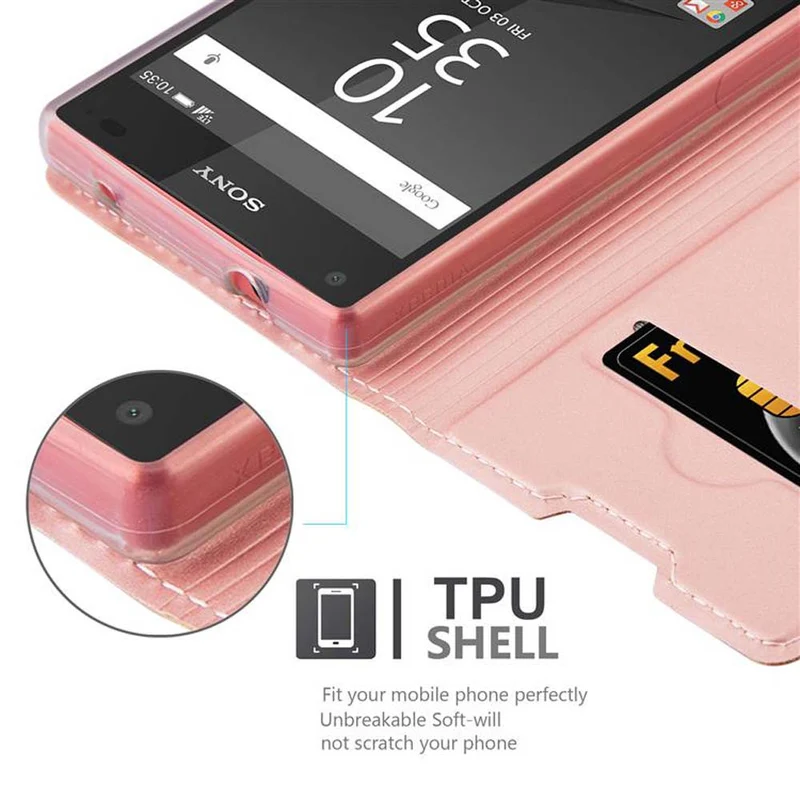 Cadorabo Hülle kompatibel mit Sony Xperia Z5 COMPACT Schutzhülle mit Magnetverschluss, Standfunktion und Kartenfach